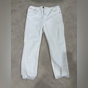 Straight Leg Distressed Bottom White Cropped Jean